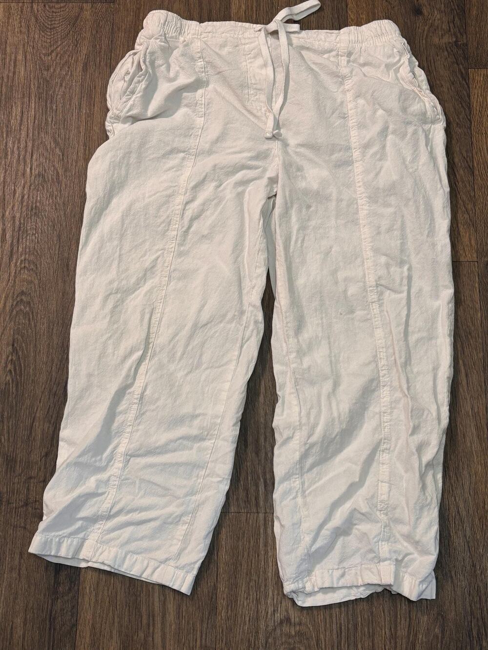 Laura Scott Women's White Stretch Comfy Capri Pants Drawstring Medium M